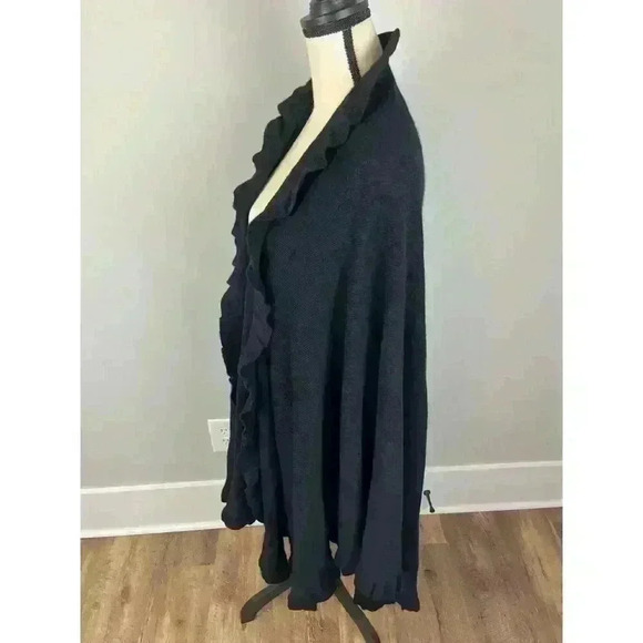 The Scotch House 100% Lambswool Long Cardigan Wrap Black One Size Ruffles - Picture 4 of 11